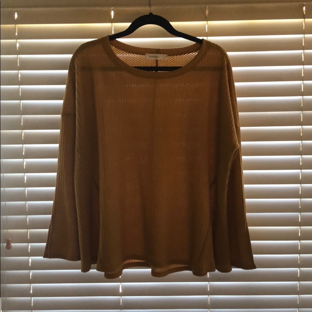 Dark yellow/burnt orange waffle knit top